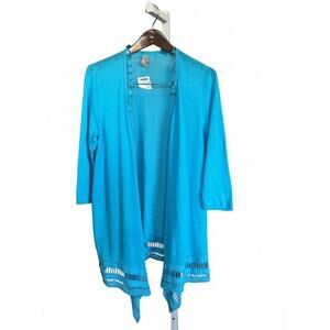 Chico's Women's Turquoise Open Front Cardigan Sweater with Tassels Light Knit